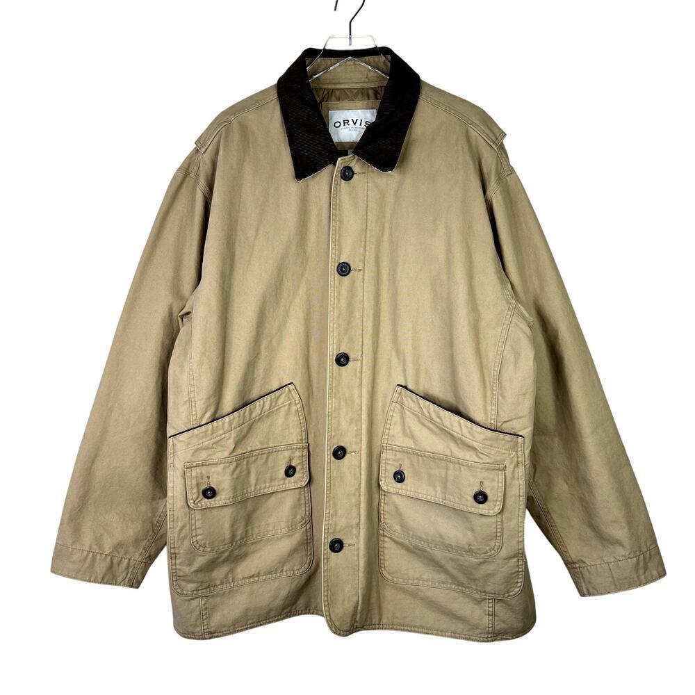 ORVIS Men's Classic Barn Coat XXL Quilted Lined Khaki Chore Jacket Cotton Canvas